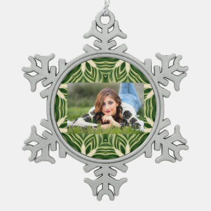 abstrakte botanische tropische Blätter mit Pflanze Schneeflocken Zinn-Ornament