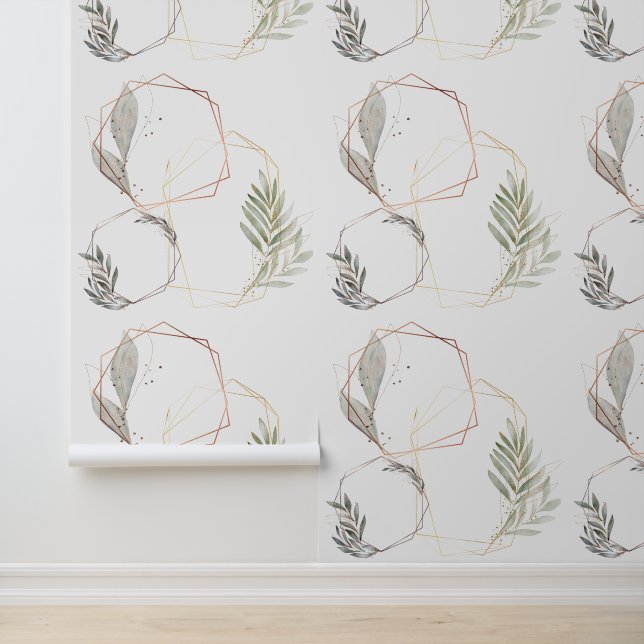 Abstrakte Botanische Wandmalerei mit Goldlinie Tapete (Anwendung)