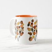 Abstrakte braune Herbstbaumkunst Zweifarbige Tasse (Vorderseite Links)