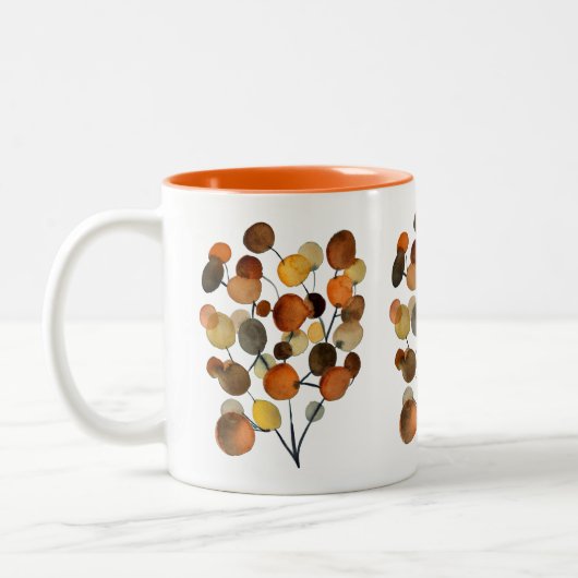 Abstrakte braune Herbstbaumkunst Zweifarbige Tasse (Links)