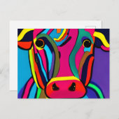 Abstrakte bunt gemalte Kuh Postkarte (Vorne/Hinten)