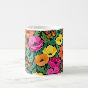 Abstrakte bunte Anemonen Schmetterlinge Kaffeetass Kaffeetasse