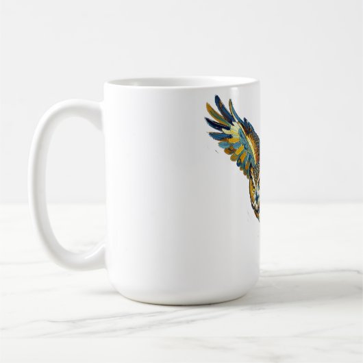 Abstrakte bunte Pinselstrichkunst mit fliegendem U Kaffeetasse (Links)