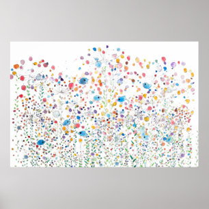 abstrakte bunte Wildblumen und Vögel Aquarell Poster