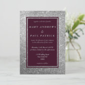 Abstrakte burgundy silber Glitzer Luxus Hochzeit Einladung (Stehend Vorderseite)