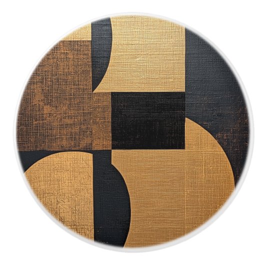 Abstrakte Burlap Textur Braun, Schwarz & Gold Keramikknauf (Vorderseite)