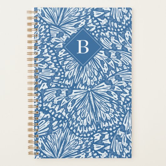 Abstrakte Butterfly Animal Print Monogram Blue Planer (Vorderseite)