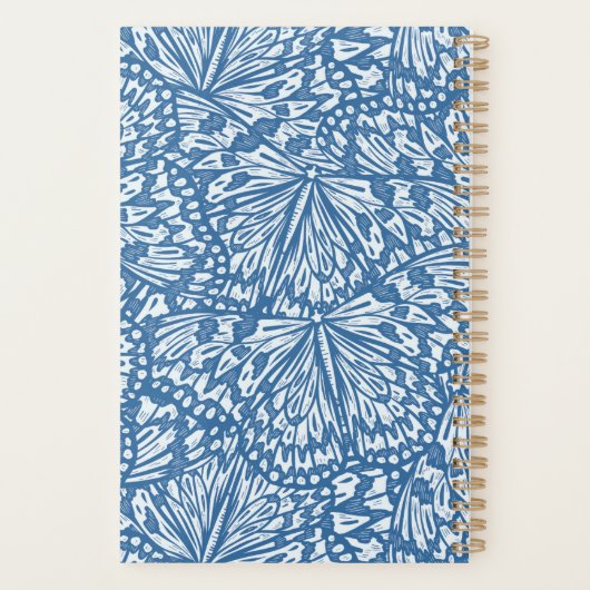 Abstrakte Butterfly Animal Print Monogram Blue Planer (Rückseite)
