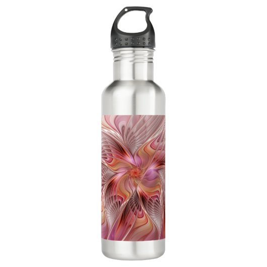 Abstrakte Butterfly Farbenfrohe Fantasie Fraktal K Edelstahlflasche (Vorderseite)