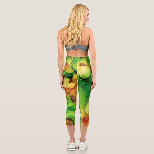 Abstrakte Capri-Leggings grün und gelb Capri Leggings (Rückseite)
