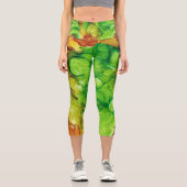 Abstrakte Capri-Leggings grün und gelb Capri Leggings (Vorderseite)