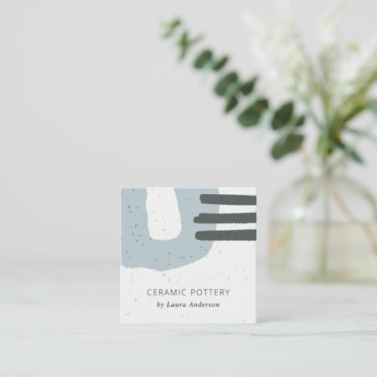 ABSTRAKTE CHIC-KERAMIK TEXTURE GRAUBLAU QUADRATISCHE VISITENKARTE (Stehend Vorderseite)