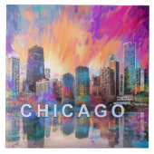 Abstrakte Chicago Skyline Art Modern Fliese (Vorderseite)
