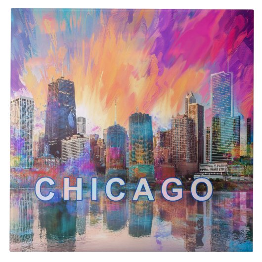 Abstrakte Chicago Skyline Art Modern Fliese (Vorderseite)