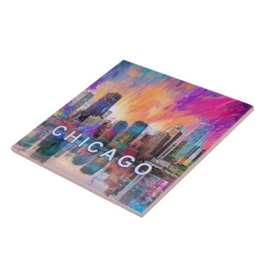 Abstrakte Chicago Skyline Art Modern Fliese (Seite)