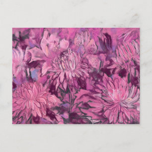 Abstrakte Chrysanthemenblüten Floral Pink Marone Postkarte