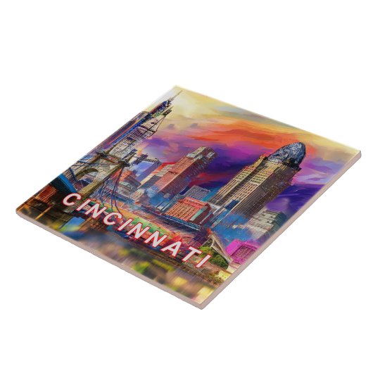 Abstrakte Cincinnati Skyline Kunst Moderne Stadt Fliese (Seite)