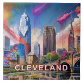 Abstrakte Cleveland Skyline Kunst Moderne Stadt Fliese (Vorderseite)
