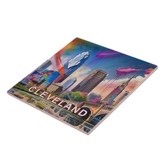 Abstrakte Cleveland Skyline Kunst Moderne Stadt Fliese (Seite)