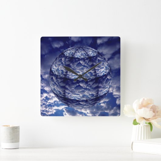 Abstrakte Cloud-3D-Sphäre Quadratische Wanduhr (Zuhause)