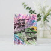 abstrakte Collage-Architektur und Wörter Postkarte (Stehend Vorderseite)