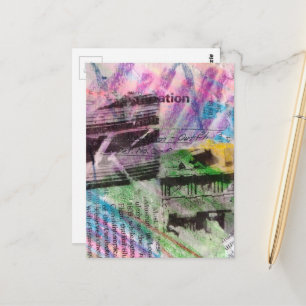 abstrakte Collage-Architektur und Wörter Postkarte