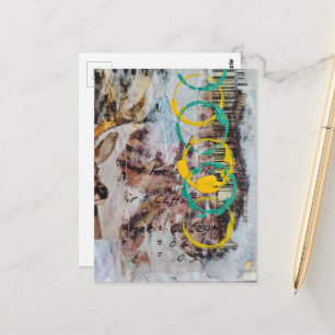 abstrakte Collage blaue gelbe Kreise vintage Postkarte