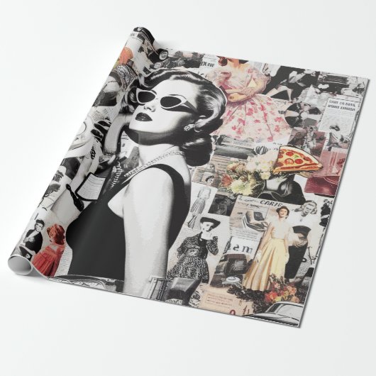 Abstrakte Collage der 60er Geschenkpapier (Ungerollt)