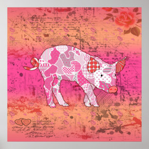 Abstrakte Collage Gabby the Pig ID11 Poster
