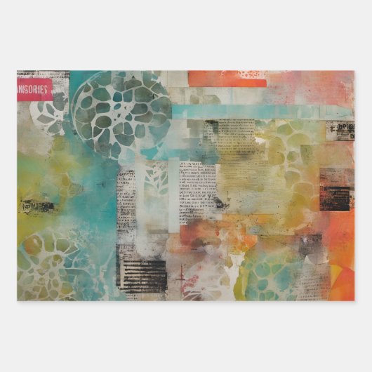 Abstrakte Collage Mixed Media Abstrakt Geschenkpapier Set (Vorderseite)
