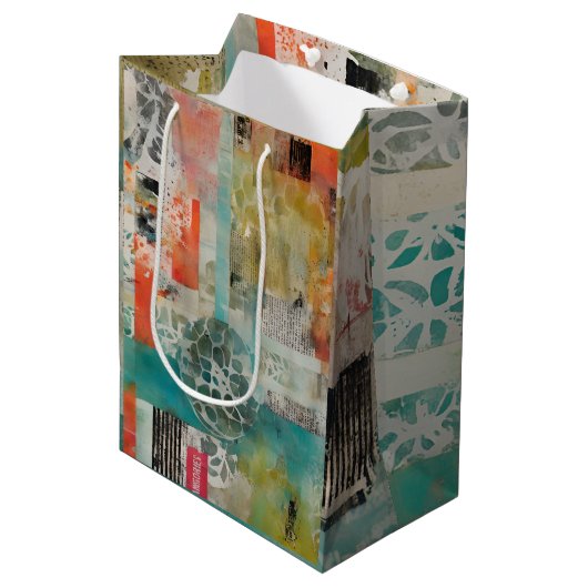 Abstrakte Collage Mixed Media Abstrakt Mittlere Geschenktüte (Vorderseite Schrägansicht)