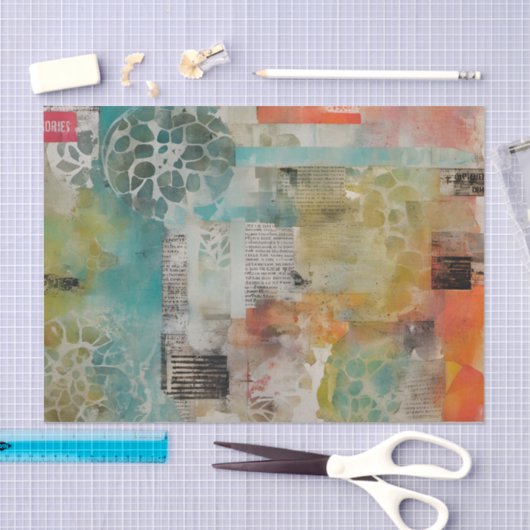 Abstrakte Collage Mixed Media Abstrakt Seidenpapier (Handwerk)