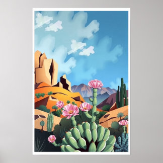 Abstrakte Colorado Berge Wüstenkaktus Poster