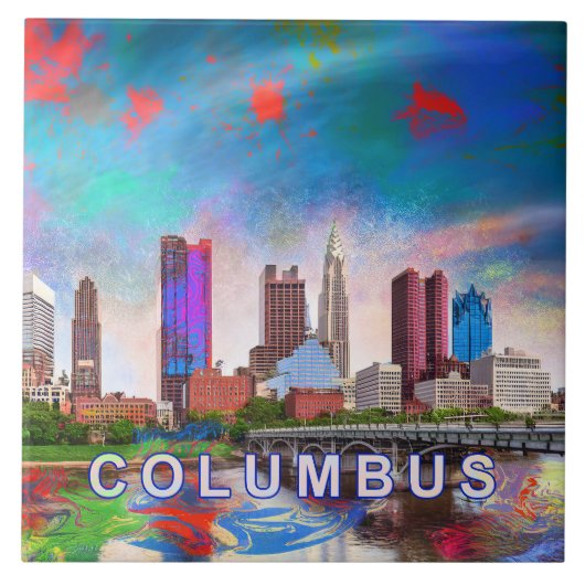 Abstrakte Columbus Skyline Art Moderne Stadt Fliese (Vorderseite)