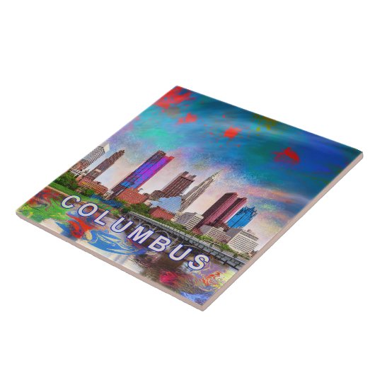 Abstrakte Columbus Skyline Art Moderne Stadt Fliese (Seite)
