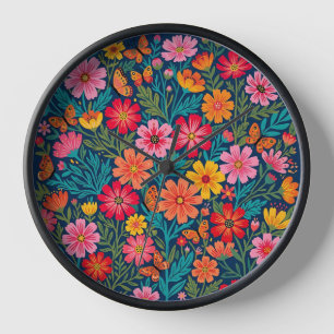 Abstrakte Cosmos-Blumen-Schmetterlinge-Kunst-Uhren Uhr