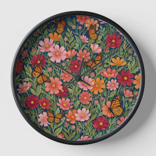 Abstrakte Cosmos-Blumen-Schmetterlinge-Kunst-Uhren Uhr