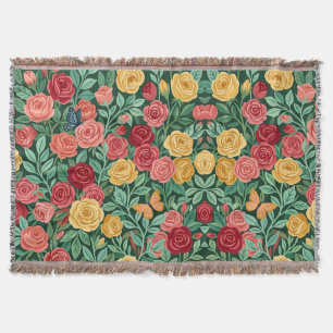 Abstrakte Cottagecore-Rosen-Schmetterlinge-Decken Decke