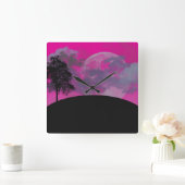 Abstrakte Crimson Moon Square Wall Uhr (Zuhause)