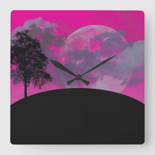 Abstrakte Crimson Moon Square Wall Uhr