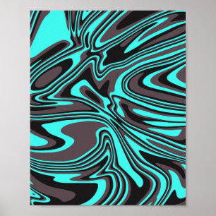 Abstrakte Cyan- und Black Waves Poster