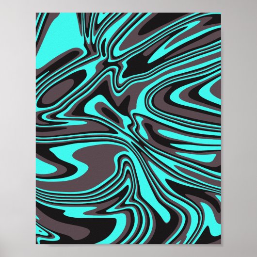 Abstrakte Cyan- und Schwarze Wellen Poster (Vorne)