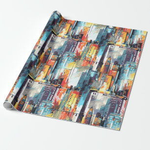 Abstrakte Cyberpunk-Stadtlandschaft-Silhouette (2) Geschenkpapier