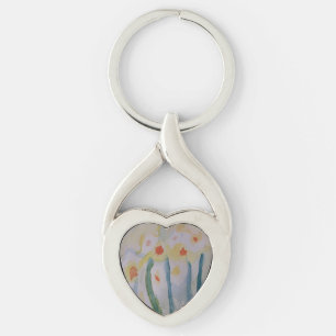 Abstrakte Daffodien Metallschlüssel Ring Schlüsselanhänger