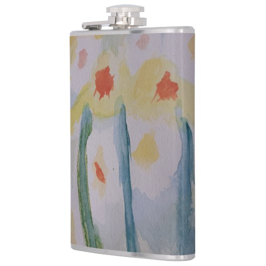 Abstrakte Daffodien Vinyl Wrapped Flask Flachmann (Links)