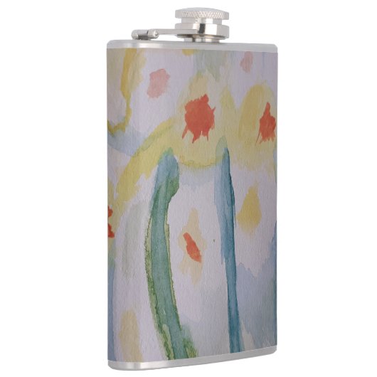 Abstrakte Daffodien Vinyl Wrapped Flask Flachmann (Rechts)