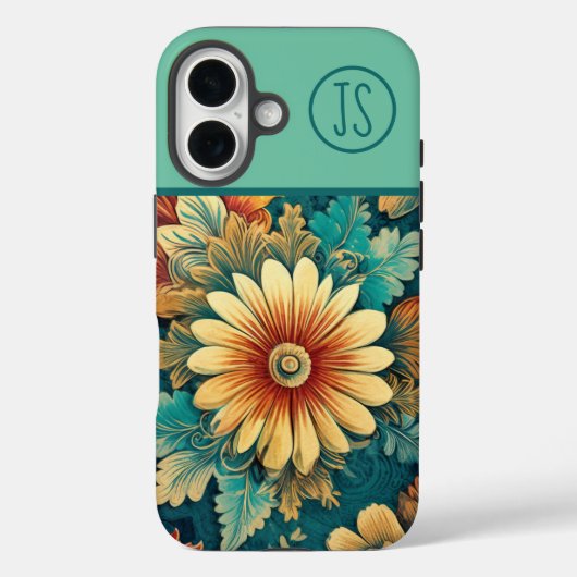 Abstrakte Daisy und Blätter Botanisches Mit Monogr Case-Mate iPhone Hülle (Rückseite)