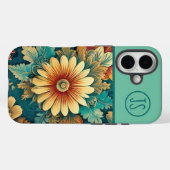 Abstrakte Daisy und Blätter Botanisches Mit Monogr Case-Mate iPhone Hülle (Rückseite (Horizontal))