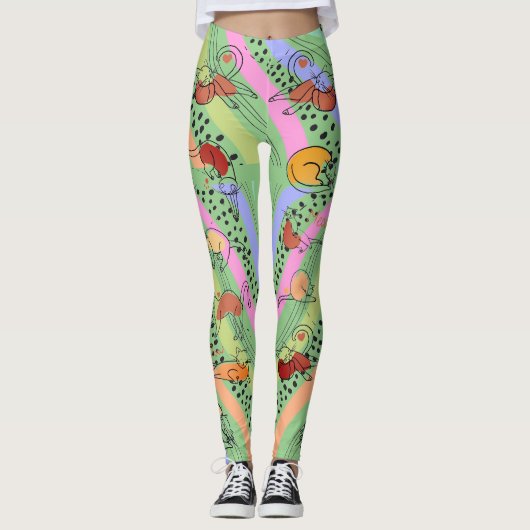 Abstrakte Dame mit Katzen Leggings (Vorderseite)