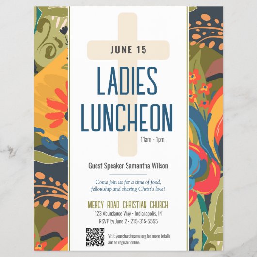 Abstrakte Damenkirche Blumen Mittagessen Flyer (Vorne)